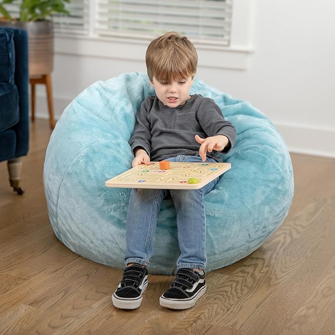 EMMA + OLIVER Daisy Small Teal Furry Bean Bag Chair for Kids and Teens
