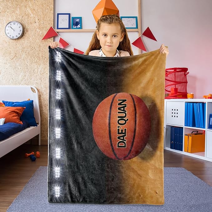 Personalized Baby Balll Soft Blanket: Custom Kids Basketball Design Blanket with Name and Number - Bedding Gifts for Infants Toddlers Adults 50x60inch