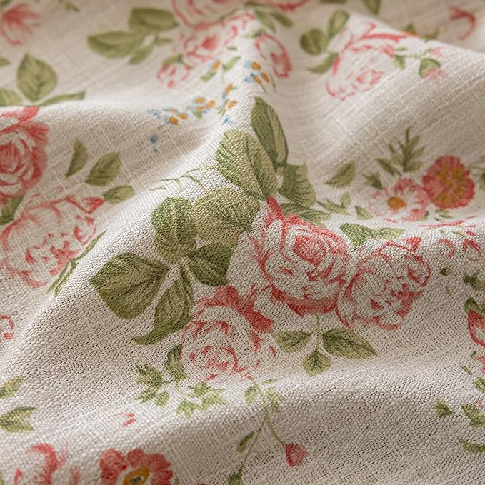 ENJOYBRIDAL Pink Floral 63 Inch Curtains 2 Panel Set Bedroom Semi Sheer Drapes Short Living Room Farmhouse Window Curtain Panels Boho Dining Room Decor Rod Pocket Tassel Window Treatments