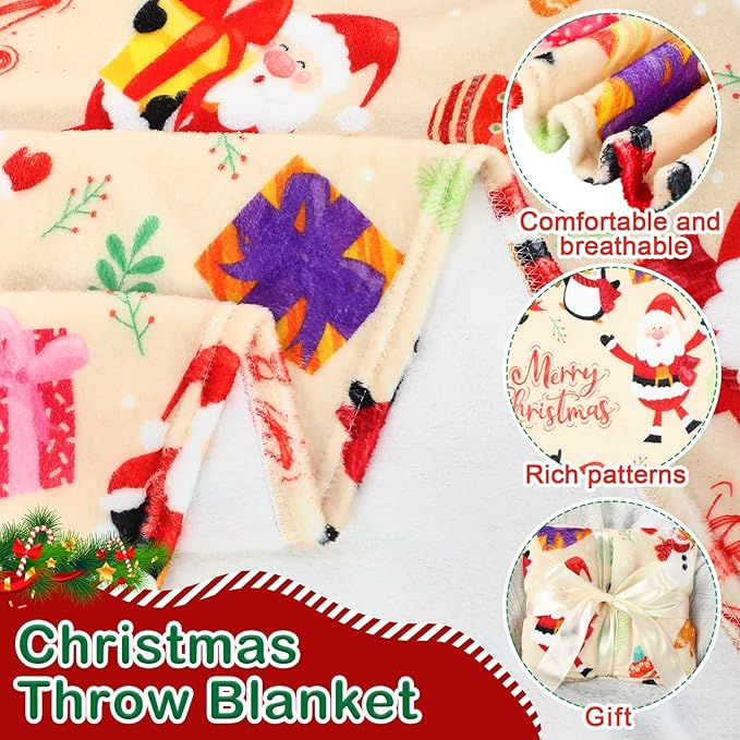 Buryeah 4 Pack Christmas Throw Blankets Bulk Snowman, Gifts, Santa, Gingerbread Man, Xmas Tree Soft Cozy Christmas Plush Flannel Blanket for Sofa, Bed, Couch, Home Decor Xmas Supplies, 50 x 60 Inches