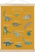 BCUANGD Dinosaur Dino Wall Decor - Yellow Baby Toddler Boys Room Wall Art Poster Hanger with Wood Frames, Inspirational Wall Hanging Canvas Decor for Kids Room Nursery Bedroom, 12x16 Inches
