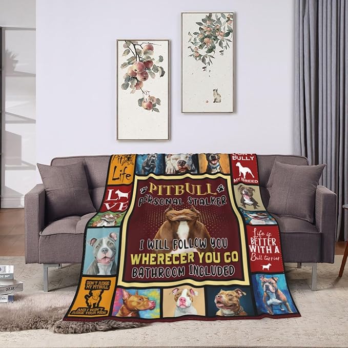 Pitbull Blanket Pitbull Decor Throw Blanket Super Soft Flannel Lightweight Fluffy Plush Fuzzy Fleece Stuff Blanket Gifts for Dog Lover Girl Woman Adults Man Boys Kids Baby for Bed Sofa 50"X60"