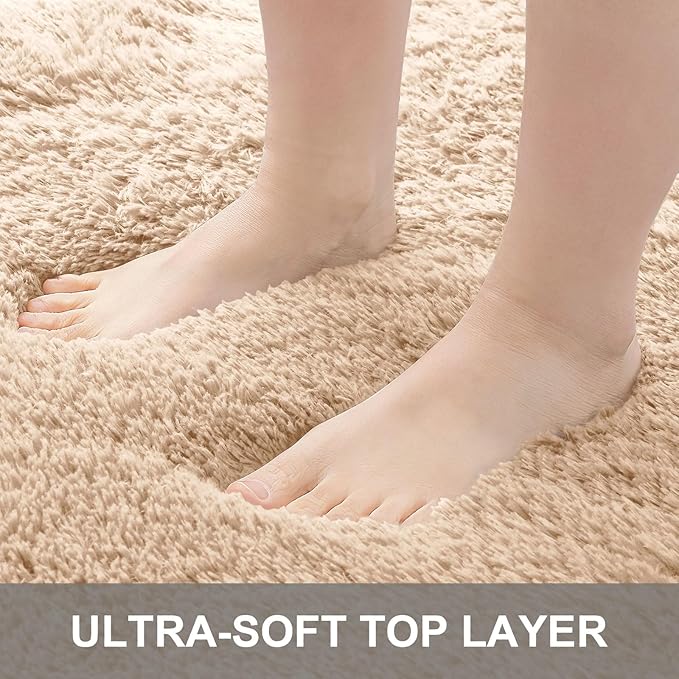 OLANLY 8x10 Machine Washable Large Area Rugs for Living Room, Bedroom, Soft Fluffy Shaggy Bedside Rug, Indoor Floor Carpet for Kids Girls and Boys, Dorms, Nursery, Home Decor Aesthetic, Beige