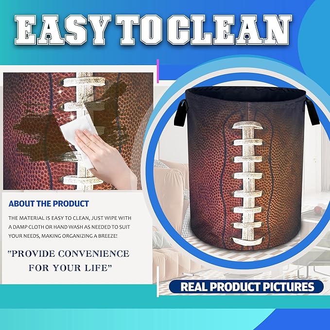 Football Laundry Basket Oxford Cloth Ball Texture Laundry Hamper With Handle Foldable Portable Clothes Storage Basket 18.9 X 16.5 Inch Storage Bag For Laundry Room/Bathroom/Bedroom/Dormitories