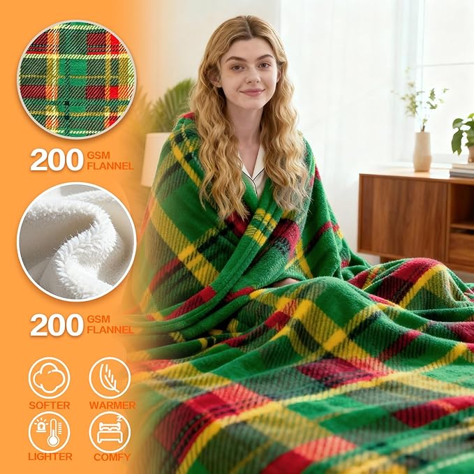 Electric Blanket Heated Twin, Soft Flannel 62"x84" Plaid Heating Blanket with 8 Hours Auto Off 10 Fast Heating Levels Machine Washable Sherpa Heated Blanket with Overheating Protection