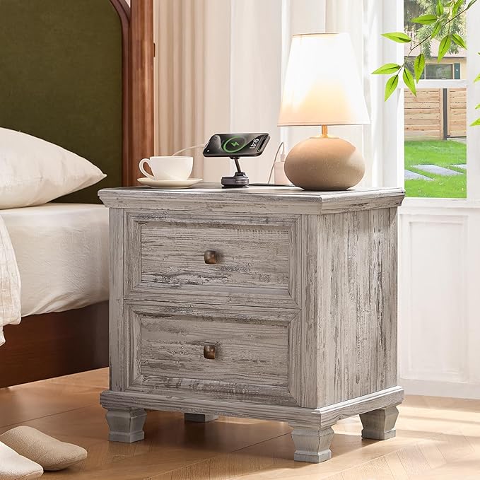 Farmhouse Bedroom Dresser and Nightstand Set of 4, 6 Drawer Tall & 5 Drawers Dresser & 2 Drawer Nightstand Set, Rustic Wood Furniture Set for Bedroom, Hallway, Grey