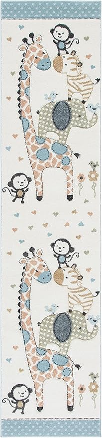 SAFAVIEH Carousel Kids Collection Runner Rug - 2' x 8', Ivory, Animal Design, Non-Shedding & Easy Care, Ideal for High Traffic Areas for Boys & Girls in Playroom, Nursery, Bedroom (CRK120A)