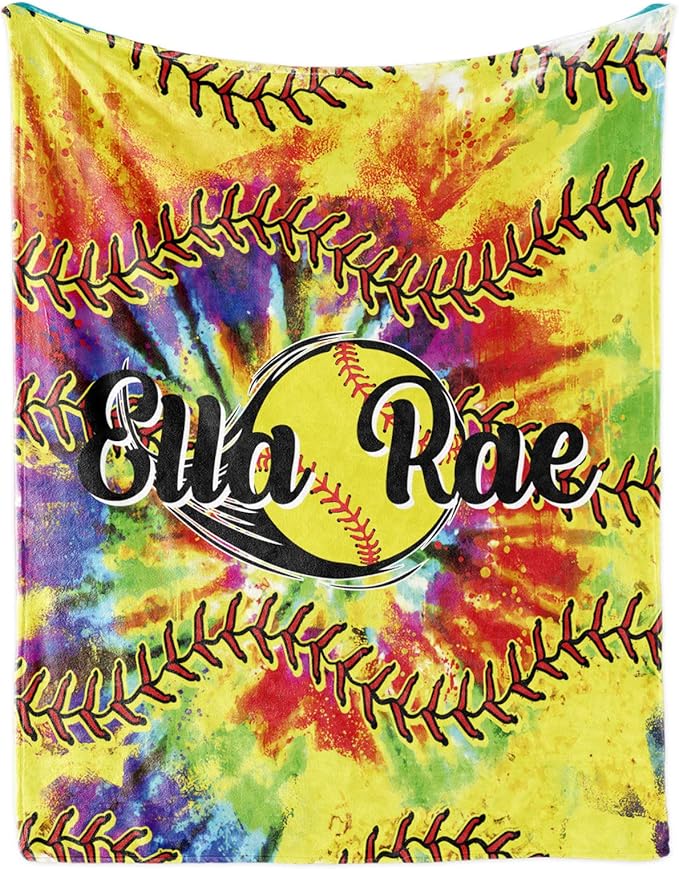 Personalized Softball Kids Blanket with Name and Number - Custom Sport Bed Blankets Gift for 0-3 Months Baby Essential - Super Warm and Comfortable 40x50inch