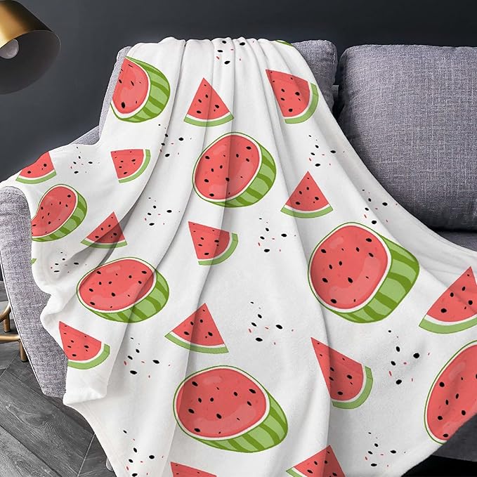Thuswarm Watercolor Watermelon Fruit Print Flannel Throw Blanket Warm Cozy Soft Funny Print Blankets for Bed Couch Sofa Room Decoration Gifts 50”×40” Small for Kid