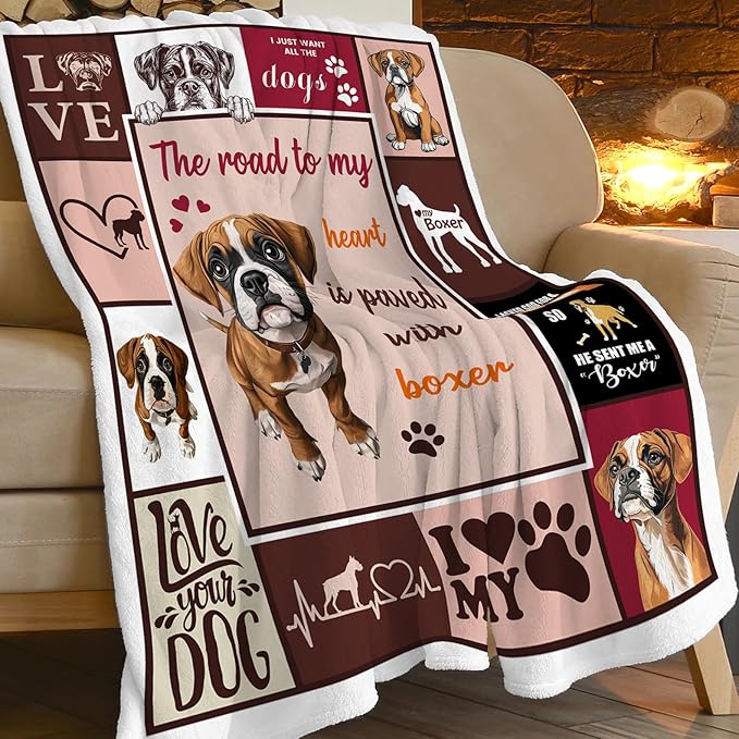 Boxer Blanket Cute Puppy Decor Throw Blanket Super Soft Flannel Lightweight Fluffy Plush Cozy Fuzzy Fleece Blanket Gifts for Dog Lover Girl Boys Woman Man Kids Adults for Bed Sofa Couch 40"X50"