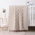 FLXXIE Machine Washable Microfiber Down Alternative Toddler Comforter, Super Soft and Lightweight Kids Crib Quilted Blanket for Stroller, Travel, 39x47 Inches, Light Taupe