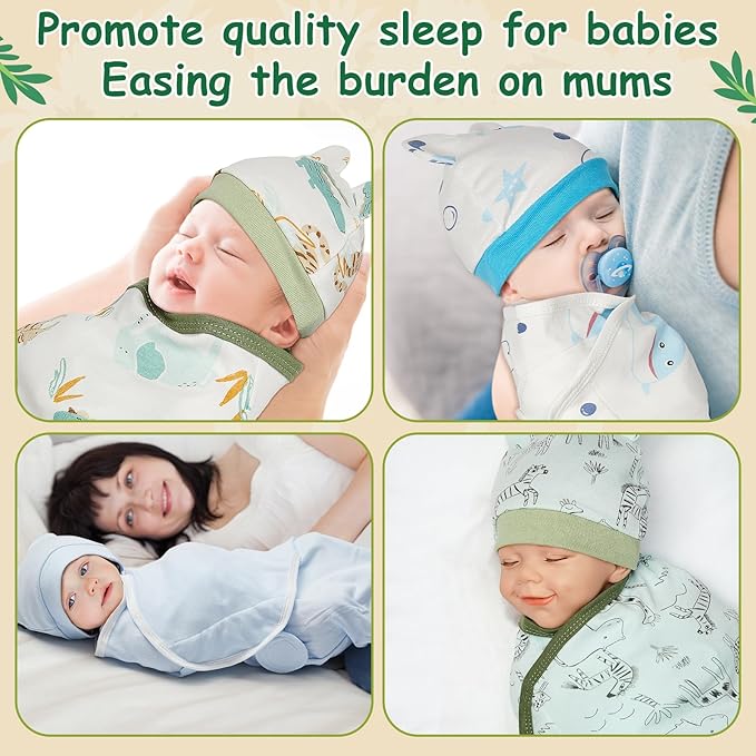 Ramede 6 Pack Preemie Swaddle Blanket with Hats Sleep Swaddle for Baby Boy Girl Preemie Newborn Sacks Soft Cotton Wearable(Whale,Blue and Green)