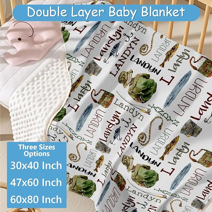 Custom Baby Crib Bedding Set, 5 Pcs Personalized Baby Crib Set with Name, Fishing Design Nursery Bedding Sets, Double Layer Toddler Bedding Set, Newborn Infant New Parents Customized Gifts