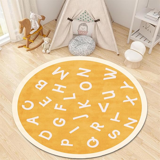 Round Playroom Area Rug,7ft,ABC Children's Round Bedroom Rug, Non-Slip Washable Baby Nursery Rug, Large Toddler Rug Educational Crawling Mat, Suitable for Nursery, School Classroom, Playroom