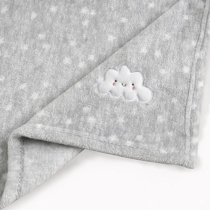 CREVENT 2Pcs 30''X40'' Cute Cozy Fluffy Warm Baby Blankets for Infants Toddlers' Bedding Crib Cot Stroller - Grey Cloud + Pink Sherpa