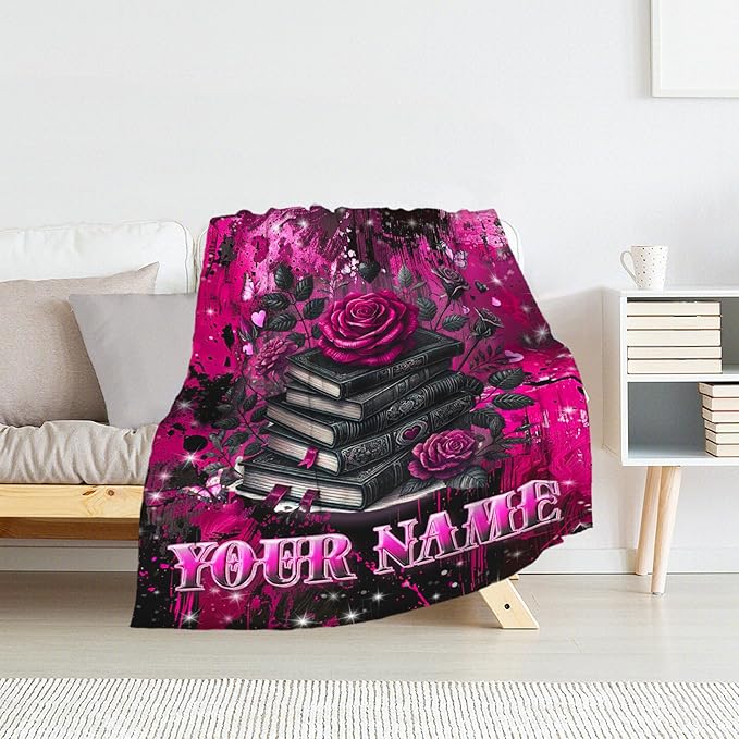 Custom Book Lovers Gifts for Toddler - Personalized Gothic Reading Blanket for Reader - 30" x 40" Book Throw Blankets for Girls, Kids