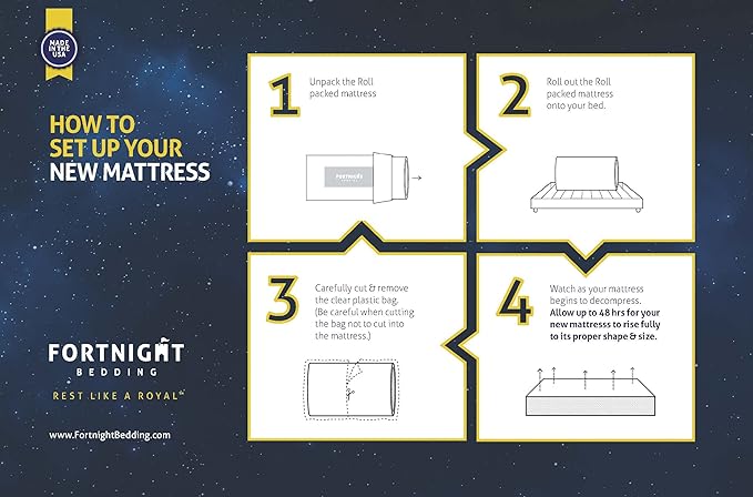 Fortnight Bedding 6 inch Queen Size Gel-Infused Memory Foam Mattress with White Stretch Knit Fabric - CertiPUR-US Foam – 10 Year Warranty - Made in USA