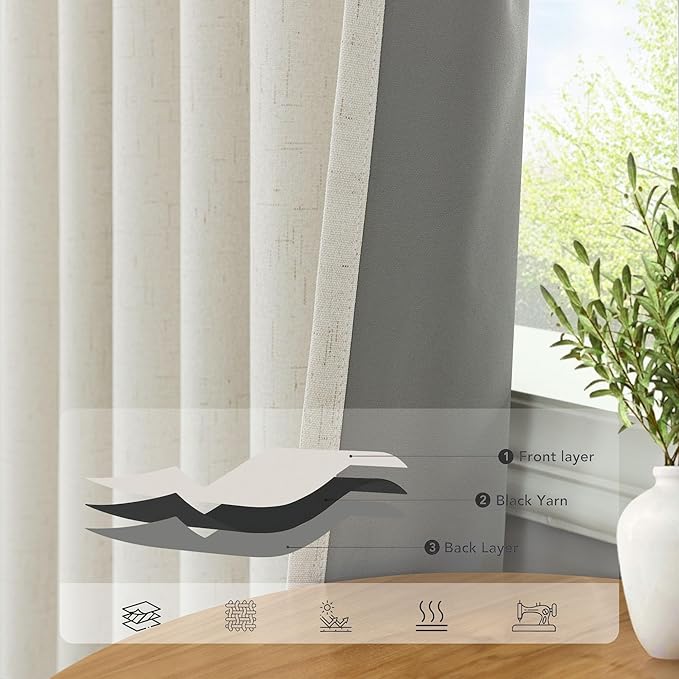 Extra Wide 70 Inch Blackout Curtains & Drapes 108 Inch Long 2 Panel for Sliding Glass Doors Modern Farmhouse Linen Blend Heavy Floor to Ceiling Large Window Bedroom Drape 70x108 Length Cream Off White