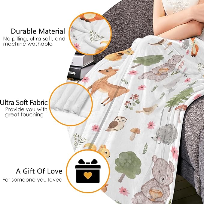 Thuswarm Cute Animals in The Woodland Flannel Blanket for Autumn Winter Gifts Warm Cozy Soft Funny Print Throw for Bed Couch Sofa 40”×30” XSmall for Pets