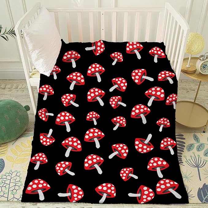 Thuswarm Cute Red Mushroom Flannel Blanket for Autumn Winter Gifts Warm Cozy Soft Funny Print Throw for Bed Couch Sofa 60”×50” Medium for Teen