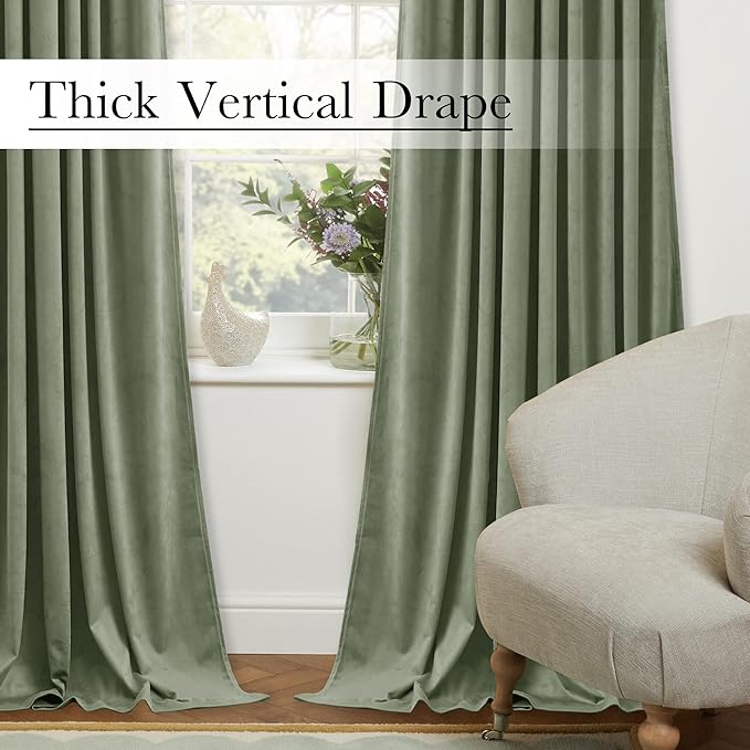 StangH Sage Green Room Darkening Curtains 132 inches High Ceiling Tall Curtains Back Tab Thermal Insulated Window Door Drapes for Living Dining Room Office, W52 x L132, 2 Panels