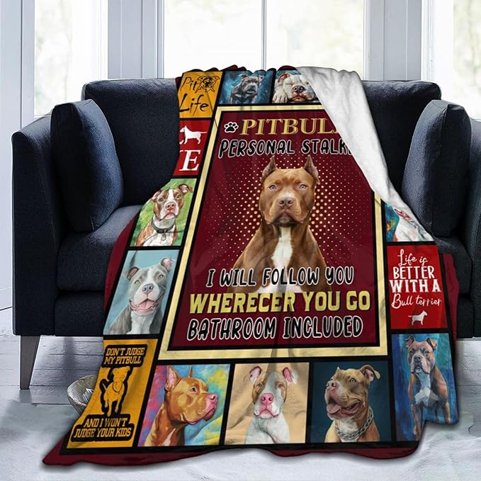 Pitbull Blanket Pitbull Decor Throw Blanket Super Soft Flannel Lightweight Fluffy Plush Fuzzy Fleece Stuff Blanket Gifts for Dog Lover Girl Woman Adults Man Boys Kids Baby for Bed Sofa 40"X50"