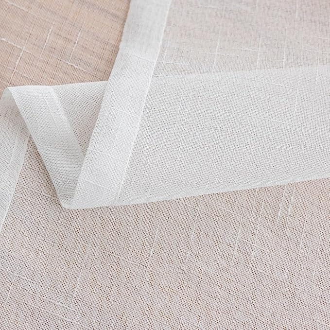 Off White Sheer Kitchen Curtains 45 Inch Length 2 Panels, 50 Inches Width, Linen Look Cafe Curtain, Rustic Textured Light Filtering Drapes, Small Rod Pocket Window Treatments