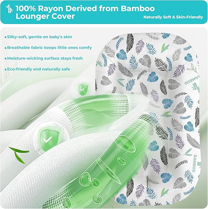 Baby Lounger for Newborn - Infant Lounger 0-24 Months with Lounger Cover, Cooling Baby Nest Lounger, Breathable Waffle Fabric & 3D Support, Portable Newborn Essentials, Blue