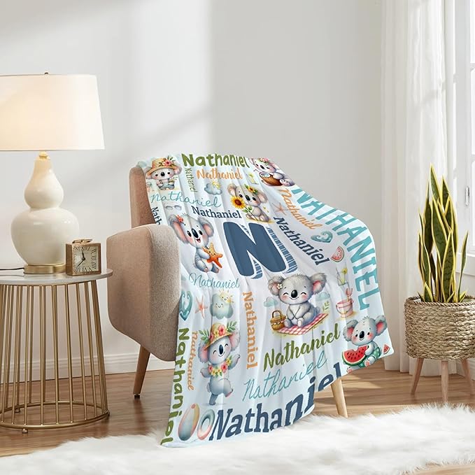 Personalized Custom Koala Blanket Gifts for Kids Boys Girls with Name - Customized Koala Super Soft Lightweight Flannel Sheets Decor for Crib Nap Couch - 50"x60" for Teens