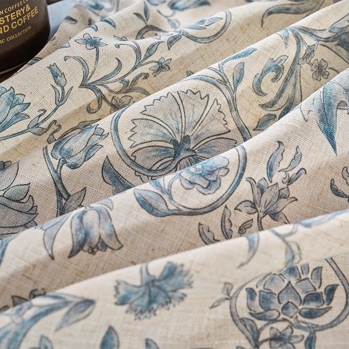 jinchan Linen Floral Curtains for Living Room with Printed Flower 96 Inches Long Light Filtering Farmhouse Window Treatment Vintage Drapes Back Tab Rod Pocket 2 Panels Blue on Beige