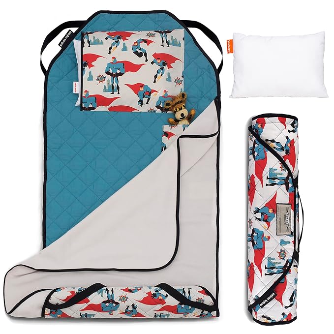 Personalized Tot Cot Kids Nap Mat - Toddler Preschool Daycare Bedding Cover with Blanket and Pillow - Ages 2 Yrs to 5 Yrs