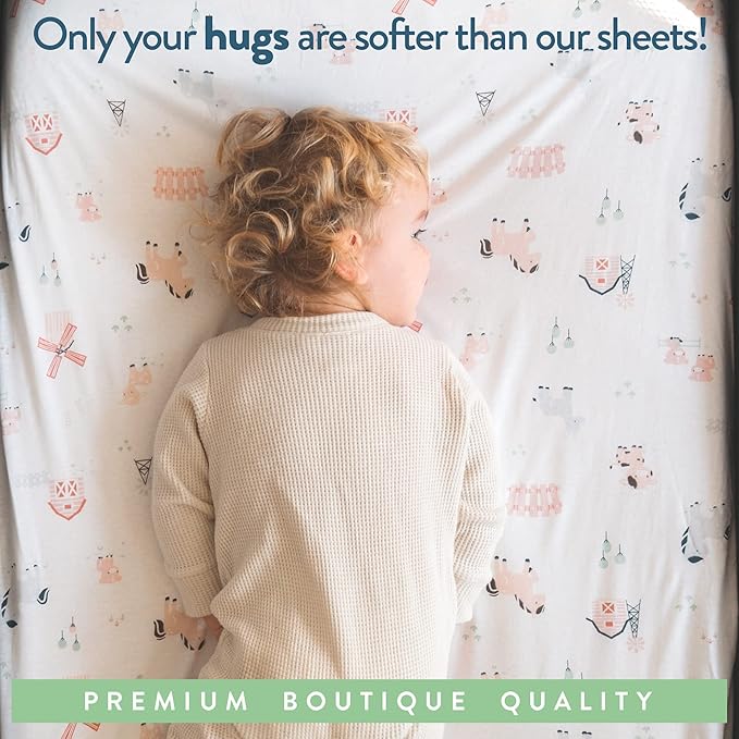 Cradle Sheets Fitted 18 x 36 Inch – Snuggly Soft 100% Jersey Cotton – Farm Animals – 2 Pack