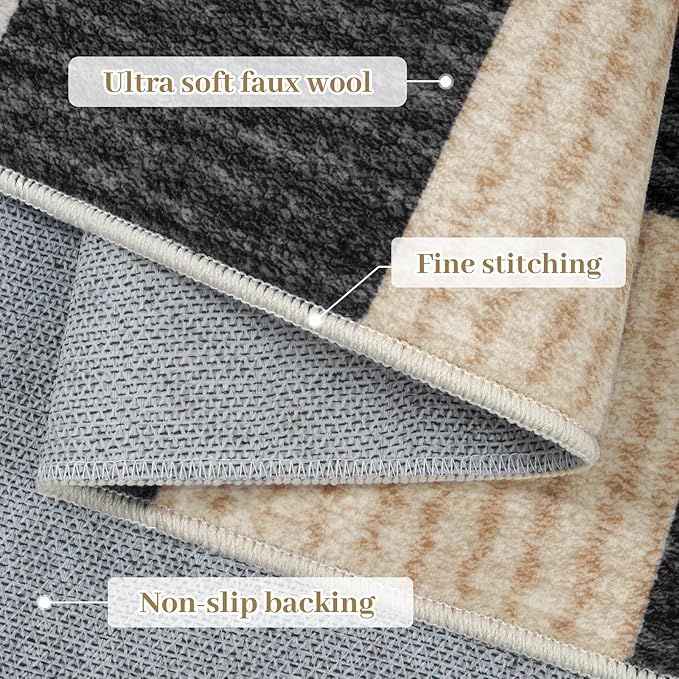 LIVEBOX 10x14 Area Rugs for Living Room, Checkered Non-Slip Washable Rugs, Farmhouse Neutral Classic Geometric Pattern Large Boys Area Rug for Bedroom, Carpet for Dining Room Office (Black,10'x14')