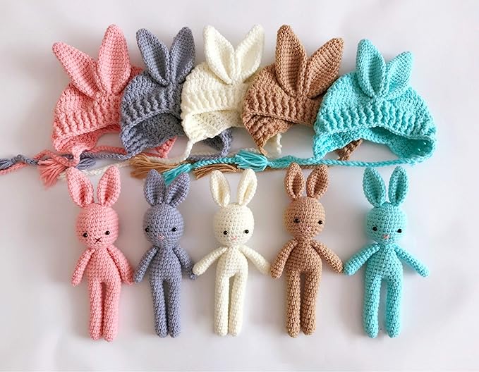 Jastore Infant Newborn Photography Prop Photo Crochet Boys Girls Knit Toy Rabbit Hats