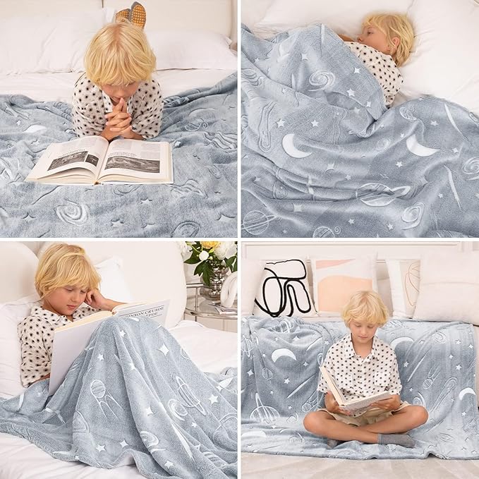inhand Glow in The Dark Stars Blanket for Girls Boys Cute Kids Throw Blanket Funny Space Moon Galaxy Blanket Gaming Room Decor Toys Birthday Gifts Ideas Stuff for 1-10 Years Old (30''x40'' Grey)