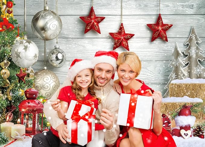 CYLYH 12x10ft Christmas Backdrop Christmas White Wood Floor Photography Backdrop Winter Snow Wooden Floor Xmas Background New Year Party Banner Decorop