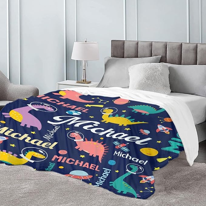 Dinosaur Lover Personalized Blanket with Custom Baby Dinosaur Custom Name Flannel Blanket Soft Throw Meaningful Gift for Toddlers Girls Boys Kids Pets 60 * 50" M for Teen