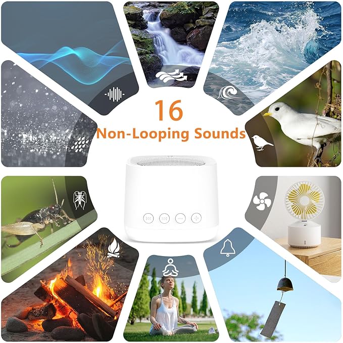 Portable Mini White Noise Sound Machine with Amber Breathing Night Light, 16 Soothing Sounds, 30-Hour Rechargeable Battery, Timer & Memory for Baby & Adult Sleep, Travel, Office Privacy