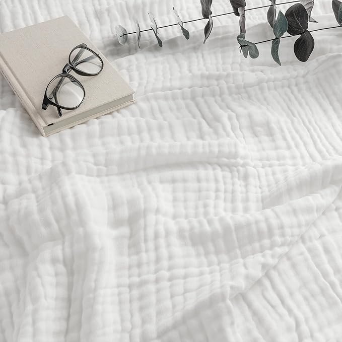 Comfy Cubs Muslin Blanket for Adults Queen 90" x 90" - 6 Layer Soft, Breathable & Lightweight Muslin Adult Blanket - Machine Washable & Designed in The US Bedding for All Seasons - White