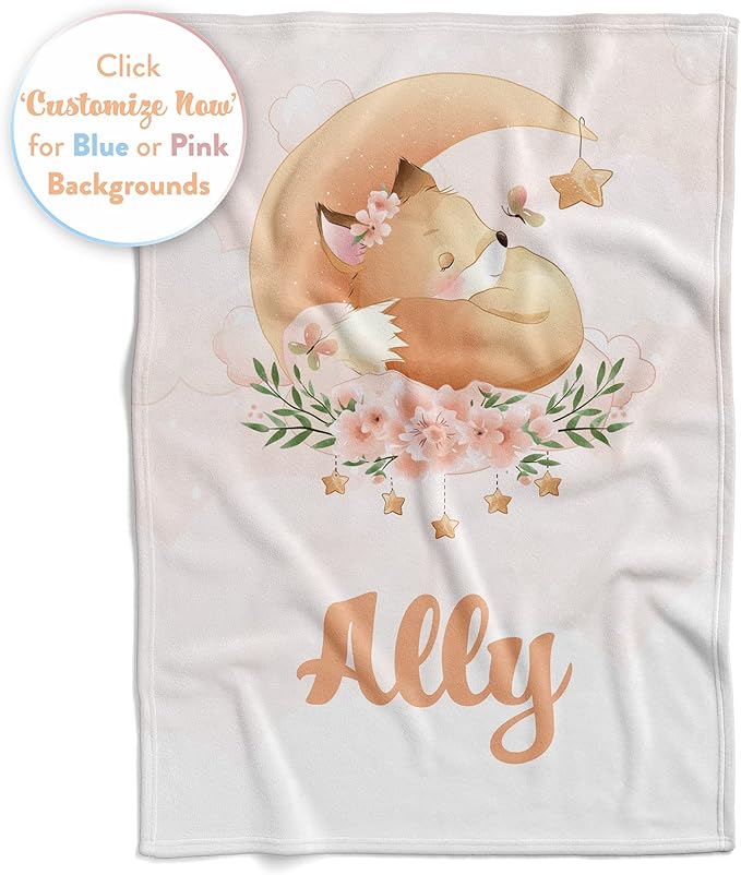 Personalized Baby Blankets with Name | Custom Fox Baby Blanket for Girl and Baby Boy | Unisex Warm Soft Fleece Swaddle Blanket Minky | (Fox, Fleece 60"x80")