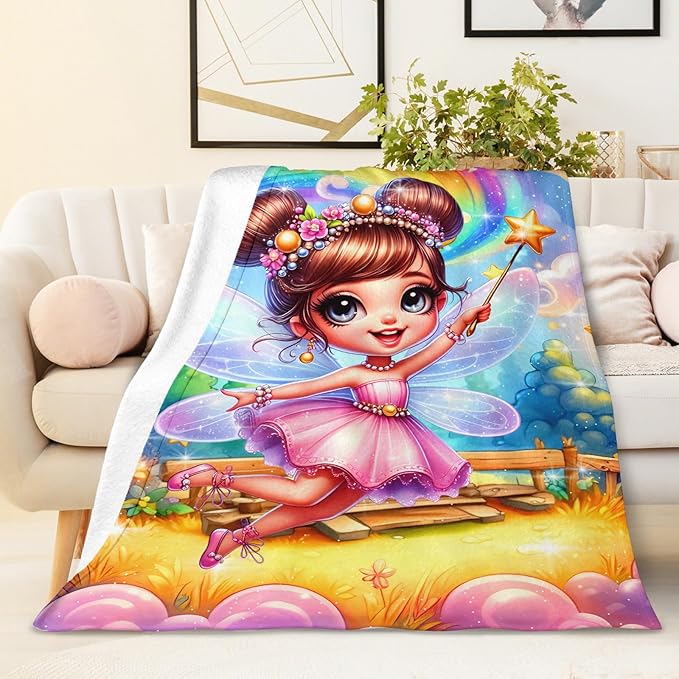 Girls Blanket Fairy Throw Gift for Toddler Kids Daughter Birthday, 30x40 Inches Lightweight Soft Throw Blankets for Sofa Couch Bedroom Travel