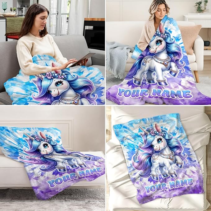 Blanket Gifts for Kids - Unicorn Throw Blanket for Girls - Custom 30" x 40" Inches Warm Cozy Toddler Blankets for Sofa, Lap & Couch