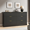 Black Dresser with 6 Deep Drawers, 55” Wide Fluted Dresser for Bedroom with Gold Handle, Modern Chest of Drawer for Closet, Bedroom, Living Room, Black
