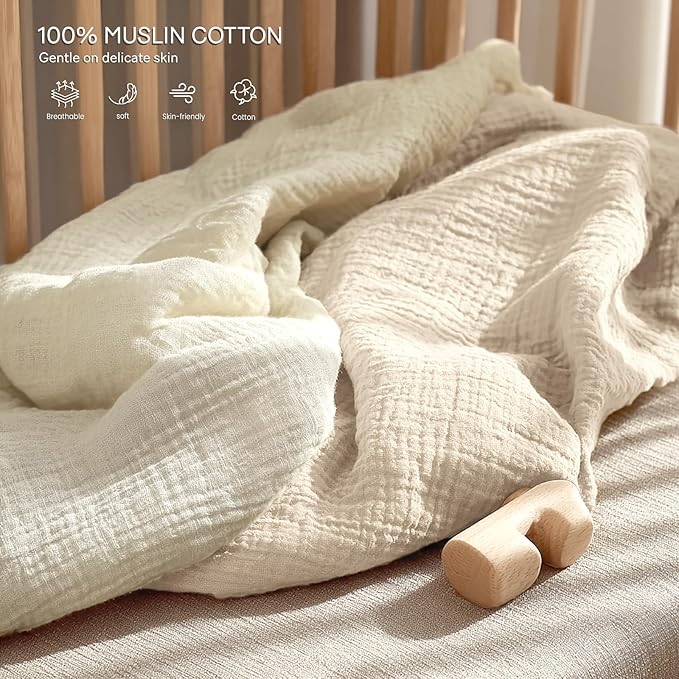 lulumoon Pack and Play Sheets Muslin: Cotton Fitted Sheets for 4moms Pack N Play - Soft Playard Sheets for Boys and Girls 2Pack