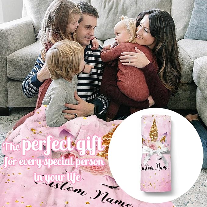 Custom Horse Blanket with Name for Girl, Personalized Name Blanket for Kids, Soft Flannel Pink Toddler Blanket Customized Gift for Birthday Christmas Baby Shower Children Day 40x50in