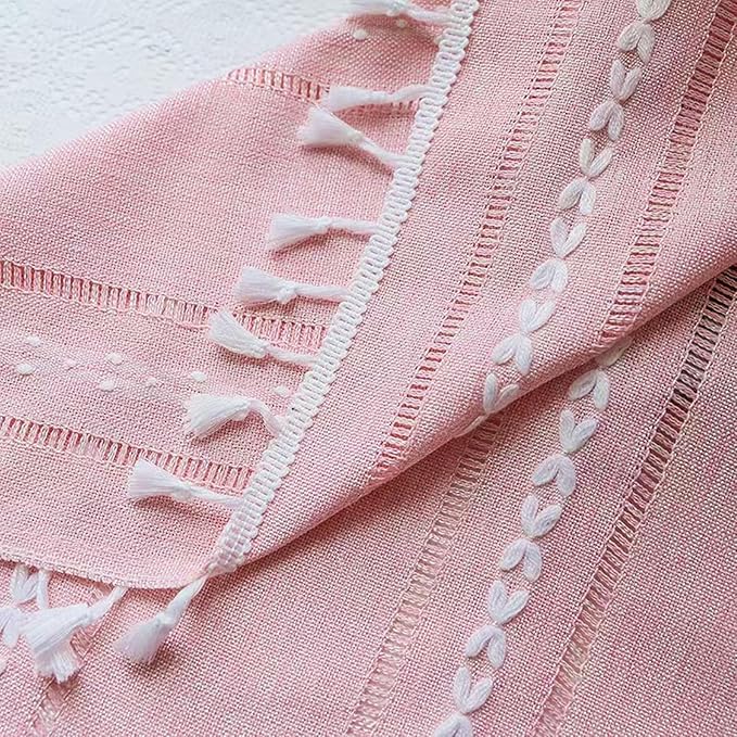 Deeprove Pink Boho Curtains 96 Inches Long for Bedroom Living Room Nursery, Bohemian Chic Textured Embroidery, Vintage Handmade Tassels Country Decor Drapery, Rod Pocket, 1 Panel W52 x L96, Blush