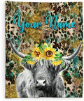 Personalized Blanket Gifts for Women Girls - 60x50 Inches Cute Highland Cow Throw Blanket for Kids Teens Adults - Dark Soft Flannel Vintage Blankets for Bed Couch Travel