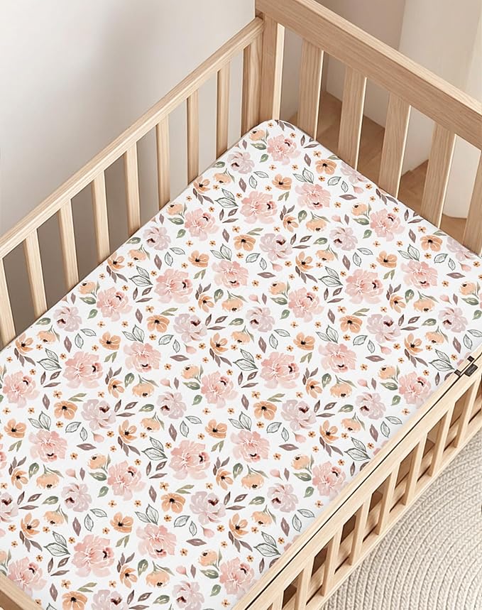 Pack and Play Sheets 2 Pack, Fitted Jersey Knit Mini Crib Sheets for Baby Boys and Girls, Compatible with Graco Pack N Play and Mini Crib Mattress (Blush Berry, Pack N Play/Mini Crib Sheets)