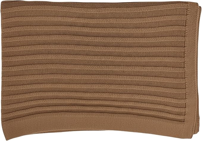 Baby Knit Blanket, 100% Cotton Ribble Patterns, Soft, Cozy, Lightweight Swaddle for Newborn & Infant Swaddling Beige Neutral, Perfect Baby Shower Ideas Mocha 30x30