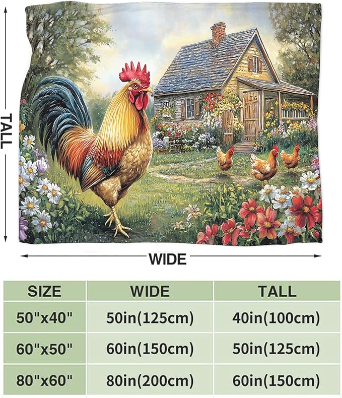Tijuboni Rooster Chicken Throw Blanket Rooster Gifts for Girls Boys Women Men Kids Adults Soft Flannel Fleece Blanket for Couch Sofa Bed Home Decor 40"x50"